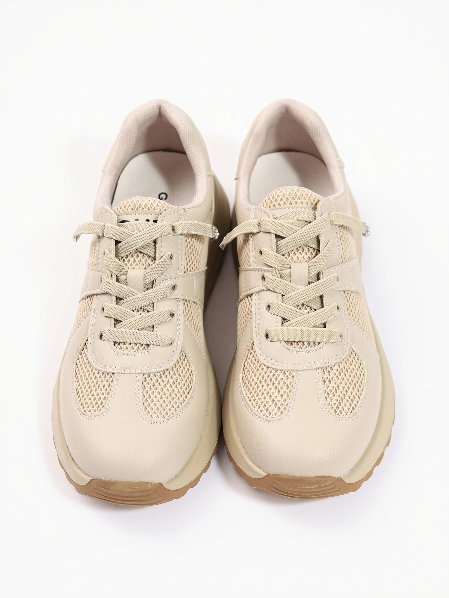 Кроссовки комбинированные бежевого цвета на средней подошве